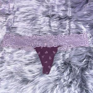 PINK Victorias Secret Lace Logo Cotton Thong Purple Lavender Small